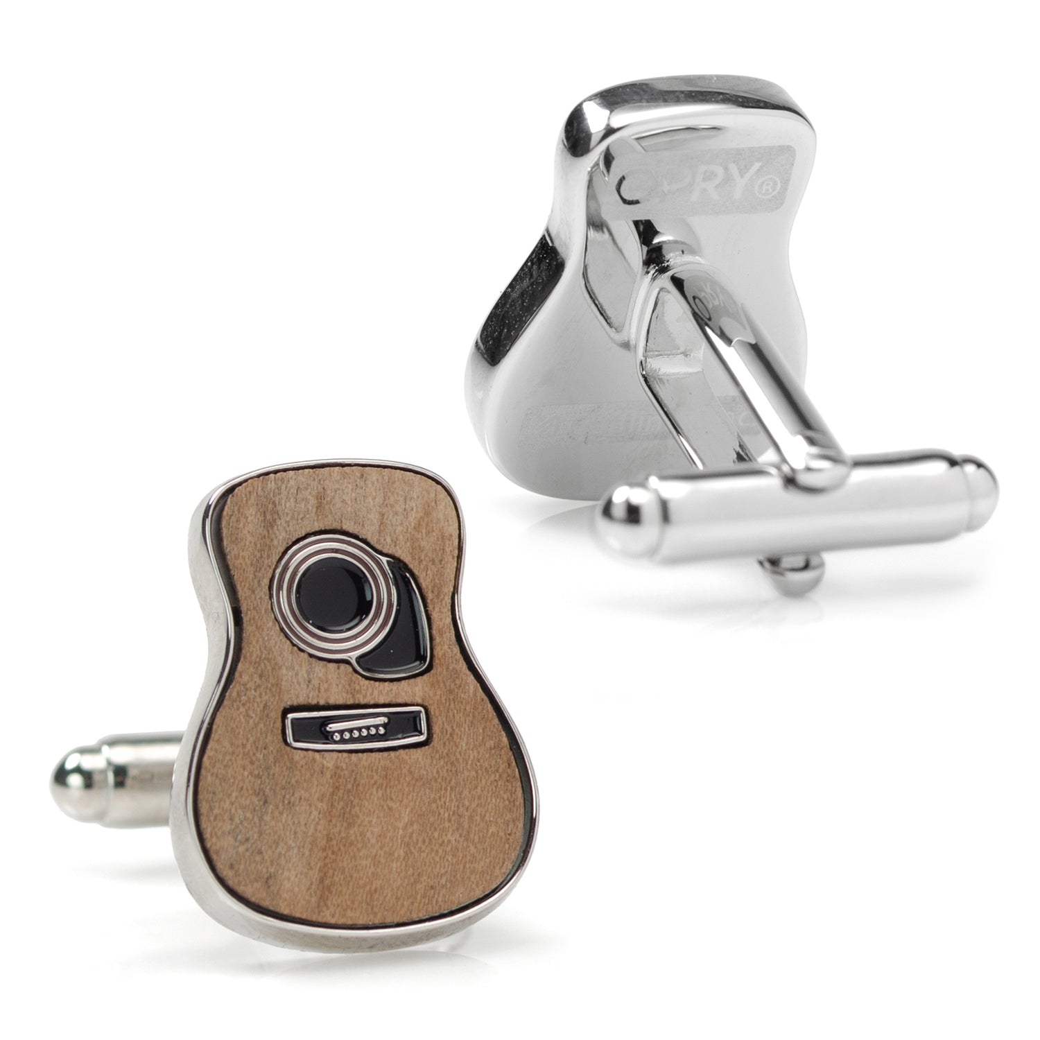 Silver and wood-tone guitar cufflinks – Nashville country musician accessories
