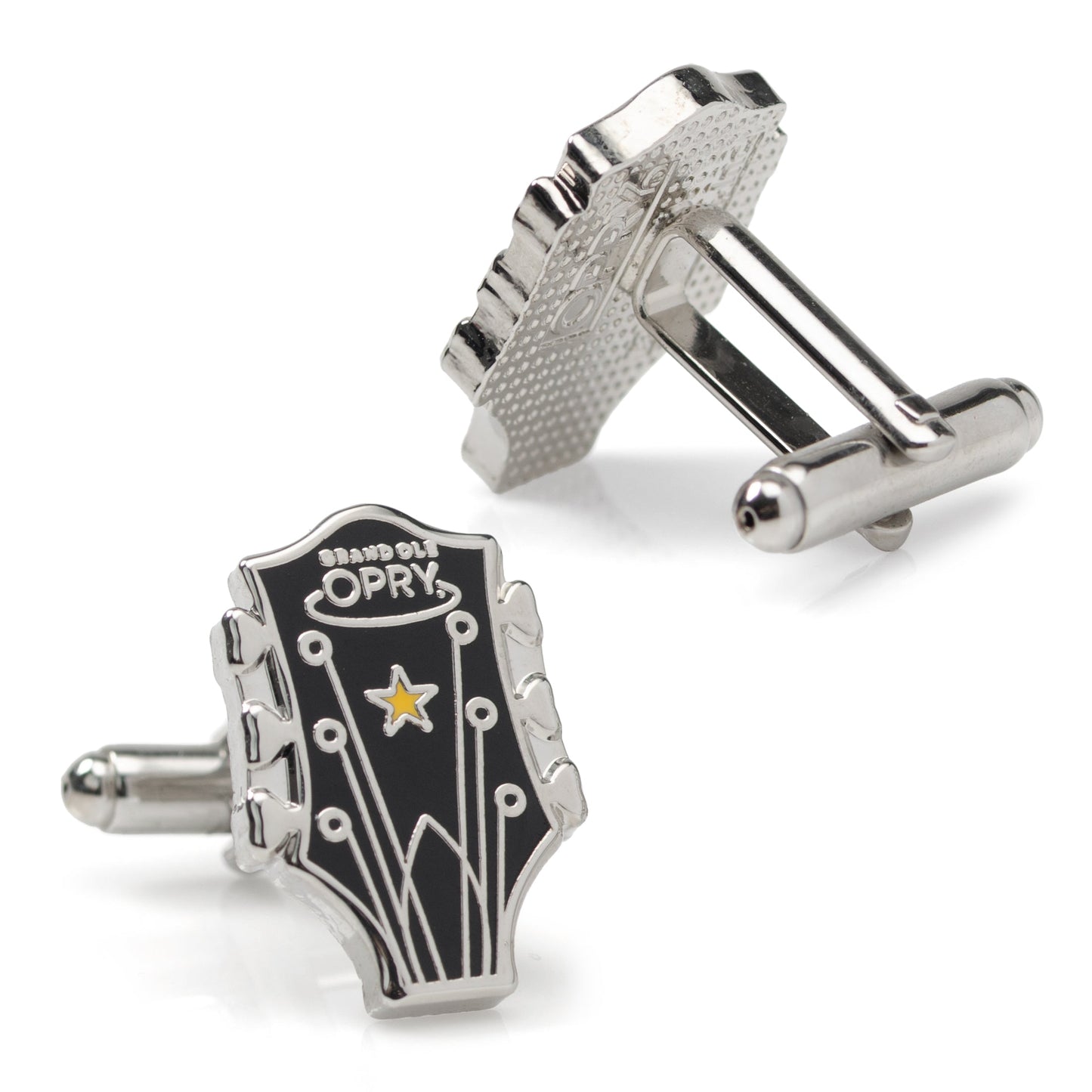 Grand Ole Opry Guitar Cufflinks – black and gold enamel country music gift for men