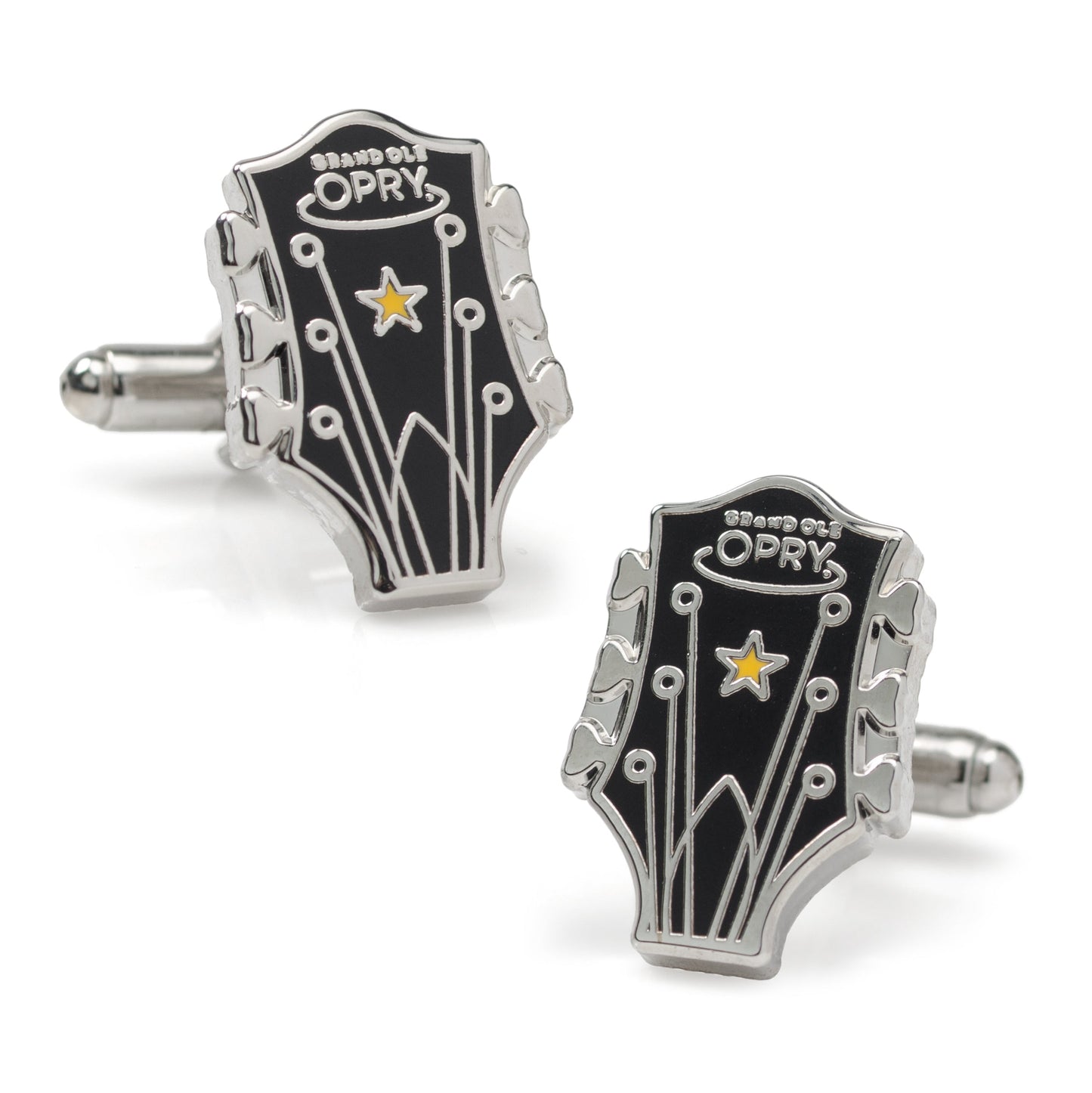 Grand Ole Opry Guitar Cufflinks – black and gold enamel country music gift for men