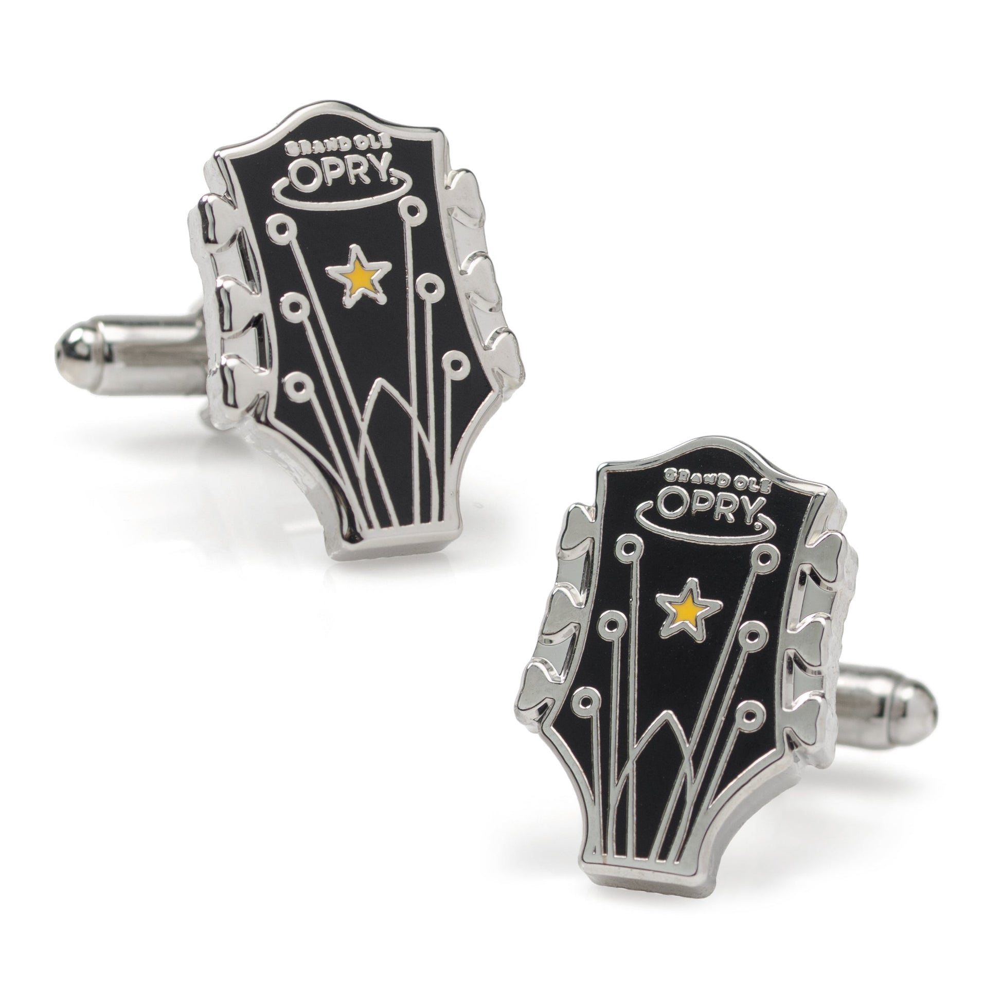 Grand Ole Opry Guitar Cufflinks – black and gold enamel country music gift for men