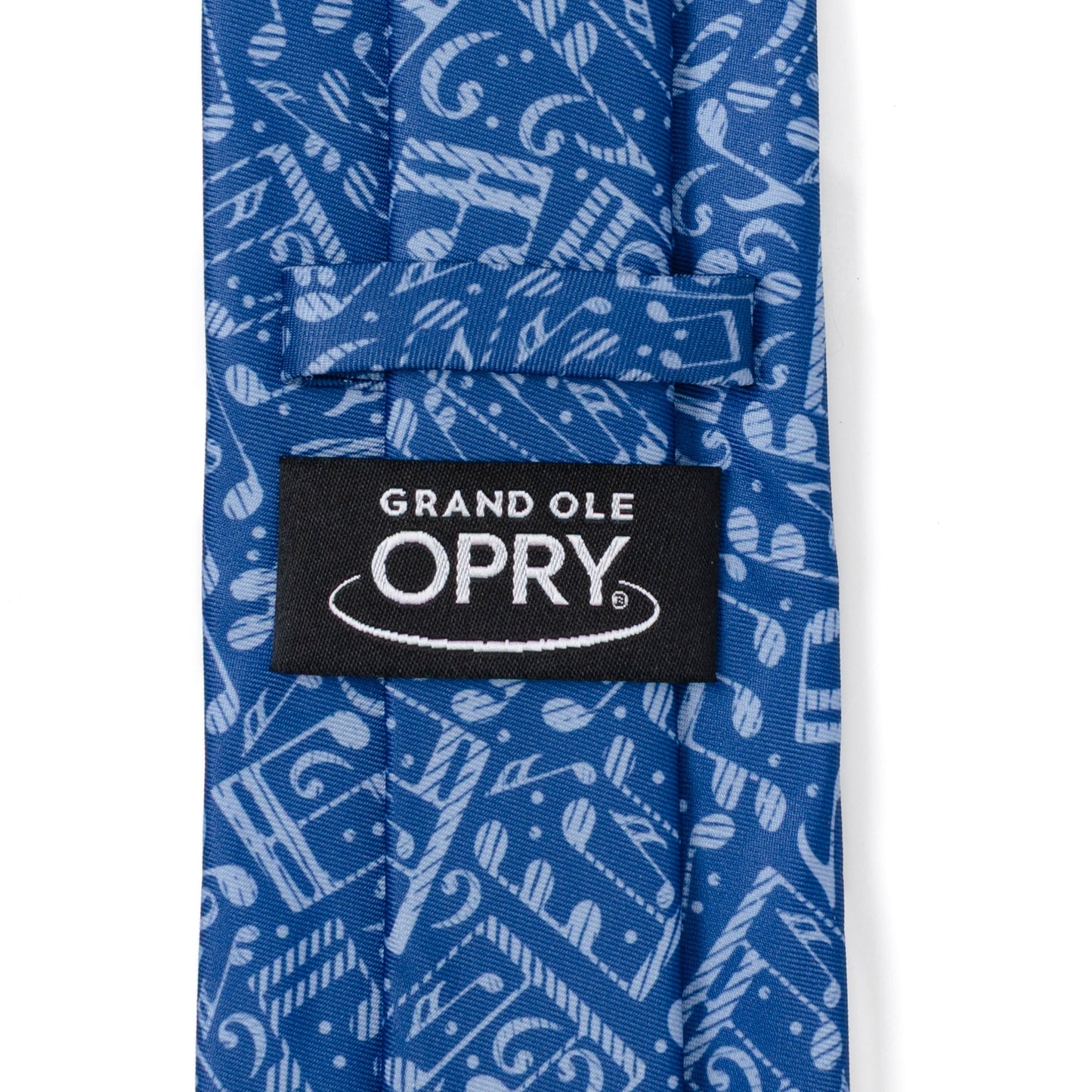 Blue patterned tie with a Grand Ole Opry label on a white background