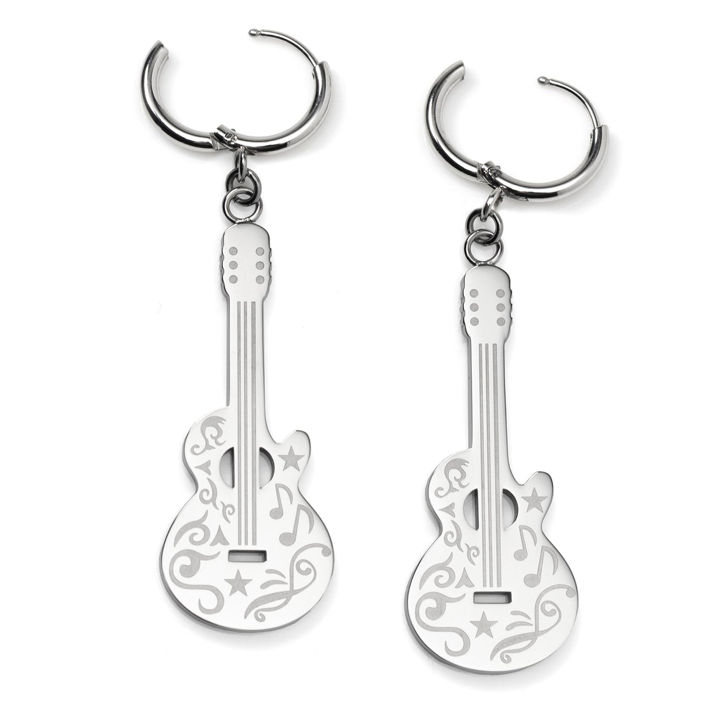 Grand Ole Opry Stainless Steel Silver Guitar Earrings