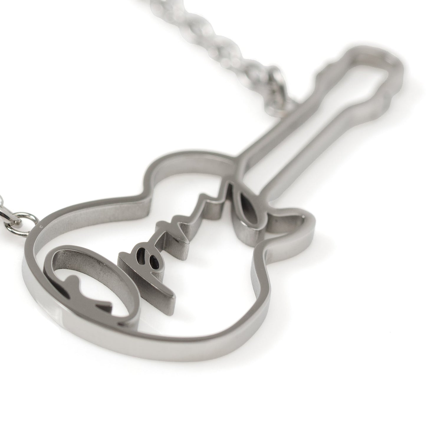 Grand Ole Opry Stainless Steel Silver Guitar Necklace
