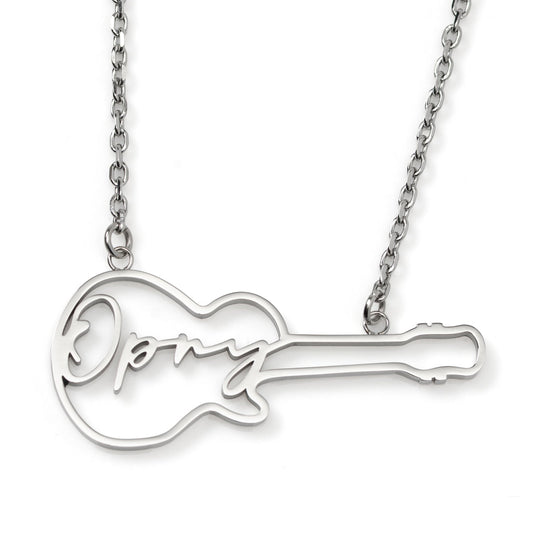 Grand Ole Opry Stainless Steel Silver Guitar Necklace
