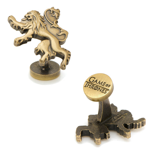 Bronze lion emblem with 'Game of Thrones' logo on a white background