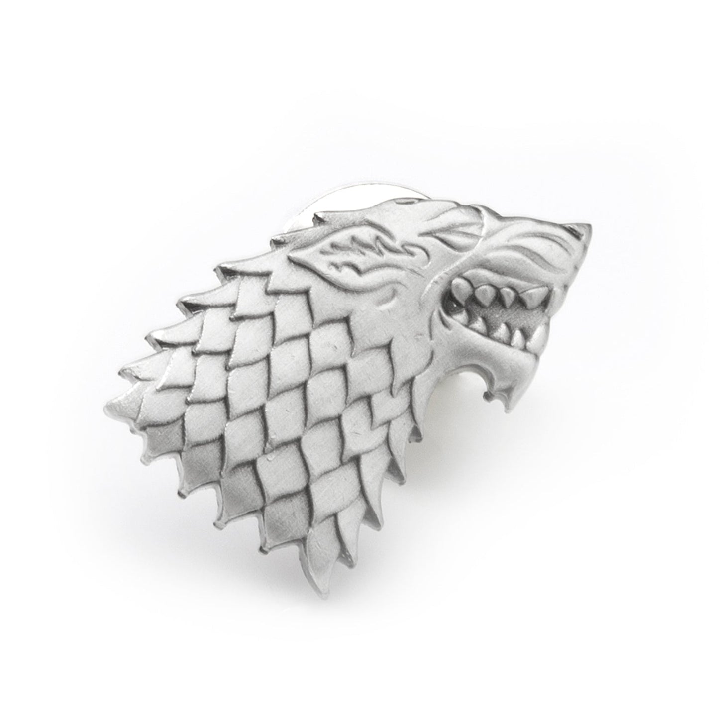 Metallic wolf head emblem with a white background