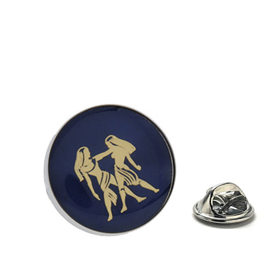 Gold and navy enamel Gemini twins lapel pin with clutch backing – zodiac astrology accessory