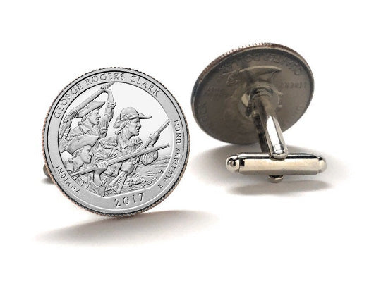 George Rogers Clark National Historical Park Coin Cufflinks Uncirculated U.S. Quarter 2017 Cuff Links Enamel Backing Cufflinks