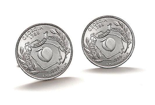 Georgia State Quarter Coin Cufflinks Uncirculated U.S. Quarter 1999 Cuff Links Enamel Backing Cufflinks
