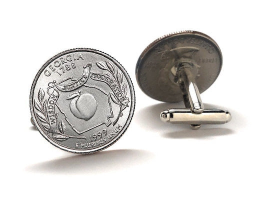 Georgia State Quarter Coin Cufflinks Uncirculated U.S. Quarter 1999 Cuff Links Enamel Backing Cufflinks