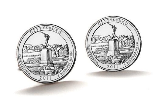 Gettysburg Coin Cufflinks Uncirculated U.S. Quarter 2011 Cuff Links Enamel Backing Cufflinks