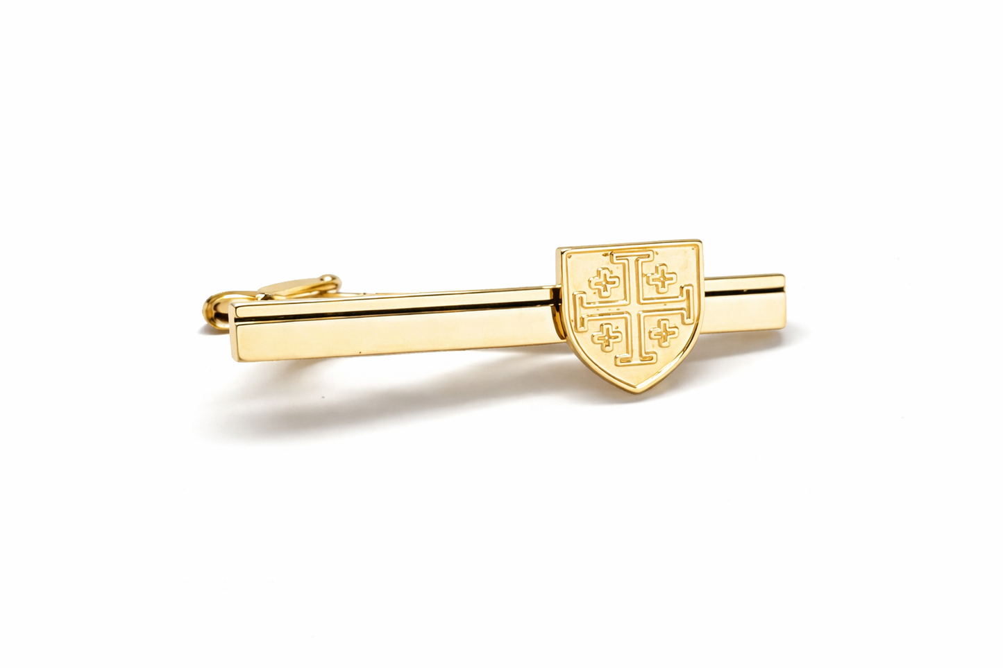 gold cross tie clip shield design mens accessory