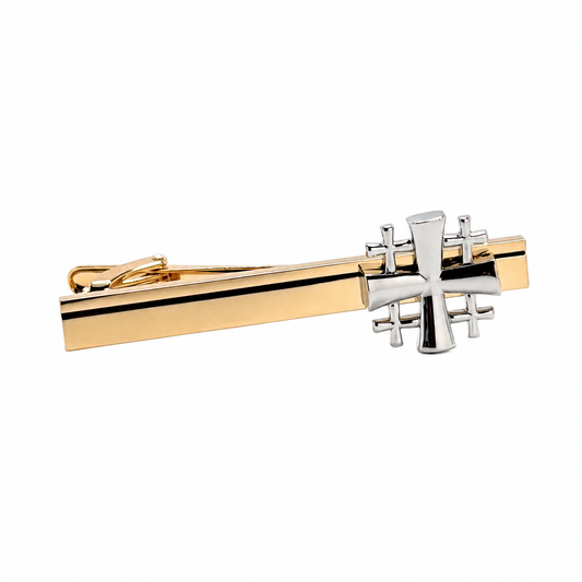 Gold and Silver Jerusalem Cross Christian Tie Clip for Men Religious Faith Accessory