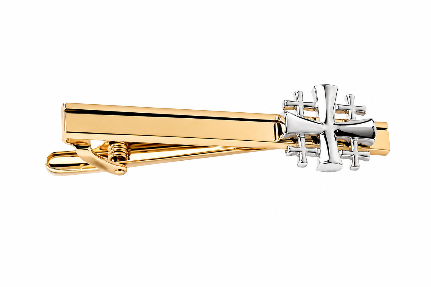 Gold and Silver Jerusalem Cross Christian Tie Clip for Men Religious Faith Accessory