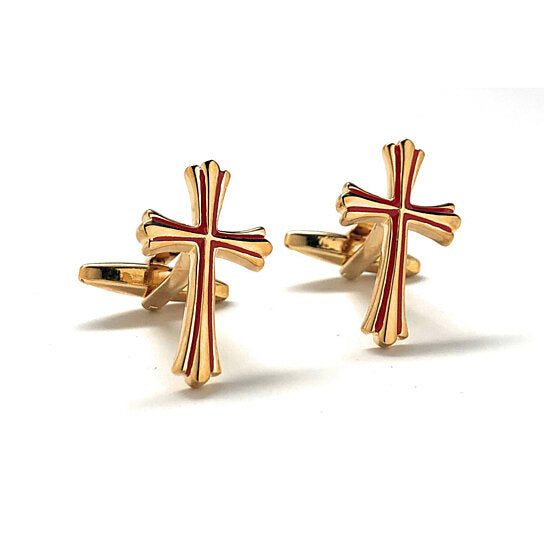 Gold and Red Cross Cufflinks – A Bold Statement of Faith and Style Cuff Links