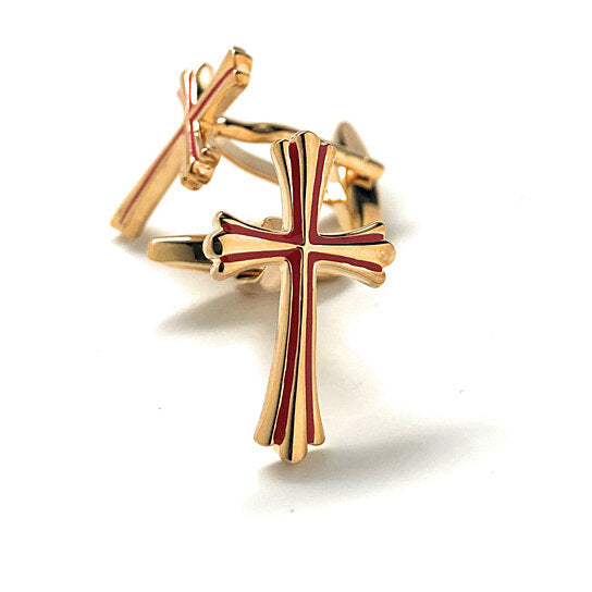 Gold and Red Cross Cufflinks – A Bold Statement of Faith and Style Cuff Links