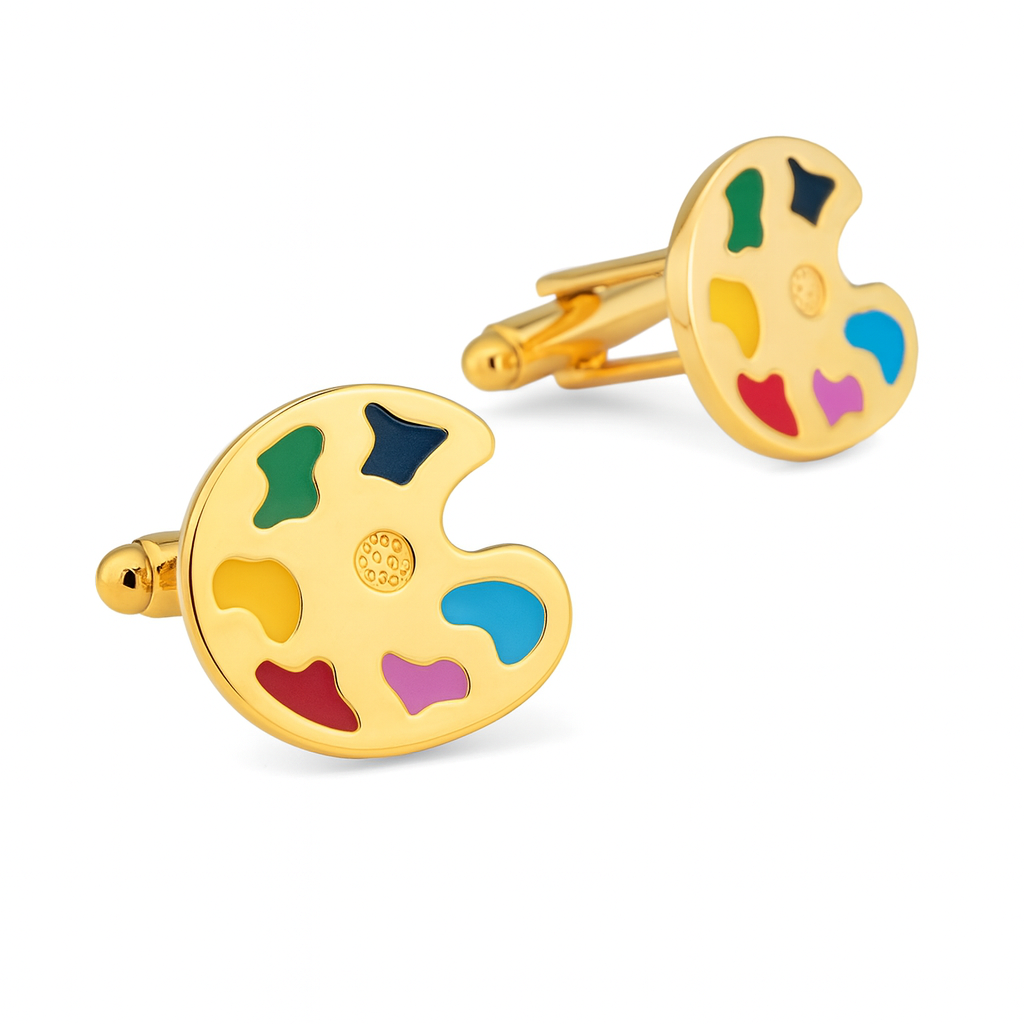 Gold Artist Paint Palette Cufflinks – Colorful Painter Gift, Art Teacher Accessory, Creative Formalwear