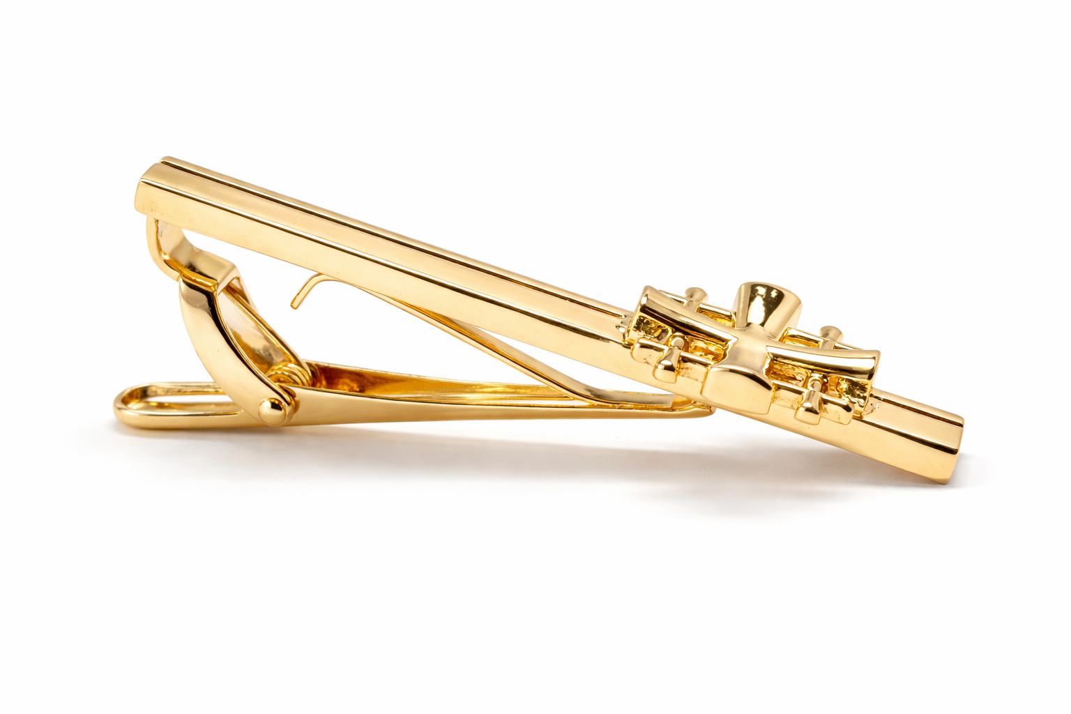 Gold Jerusalem Cross tie clip on a white background