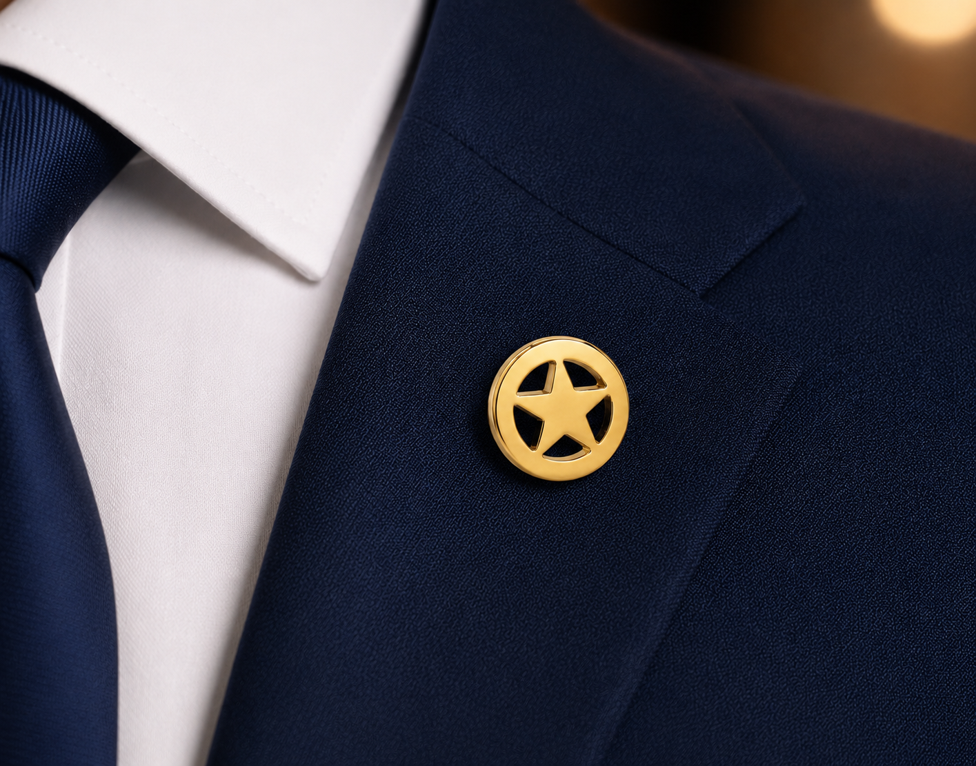 Gold Lone Star Lapel Pin suit
