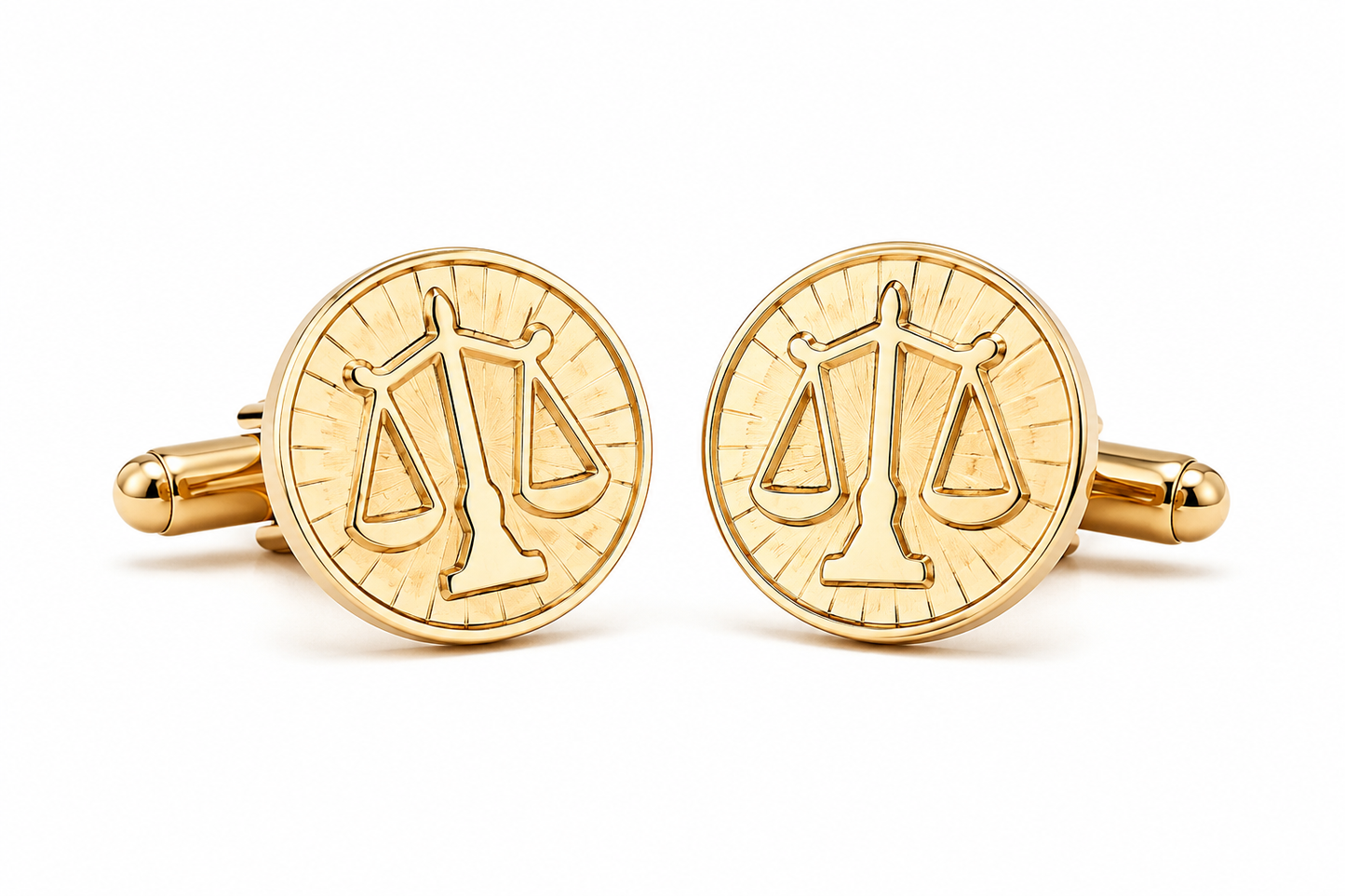 Gold Scales of Justice cufflinks for lawyers attorneys judges and legal professionals with polished gold finish