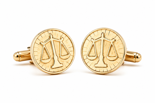 Gold Scales of Justice cufflinks for lawyers attorneys judges and legal professionals with polished gold finish
