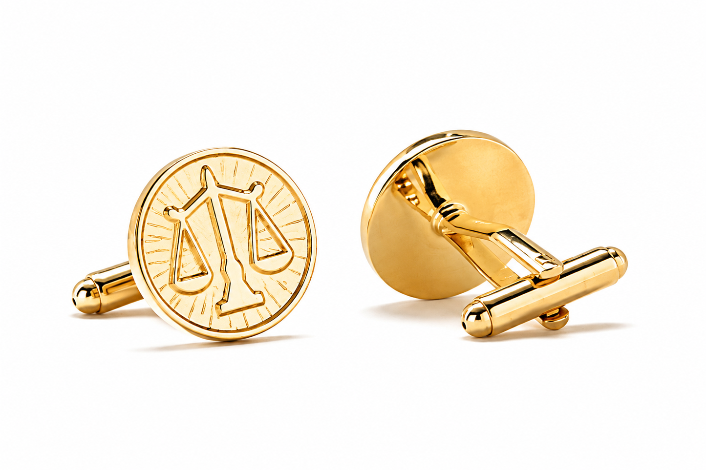 Gold Scales of Justice cufflinks for lawyers attorneys judges and legal professionals with polished gold finish