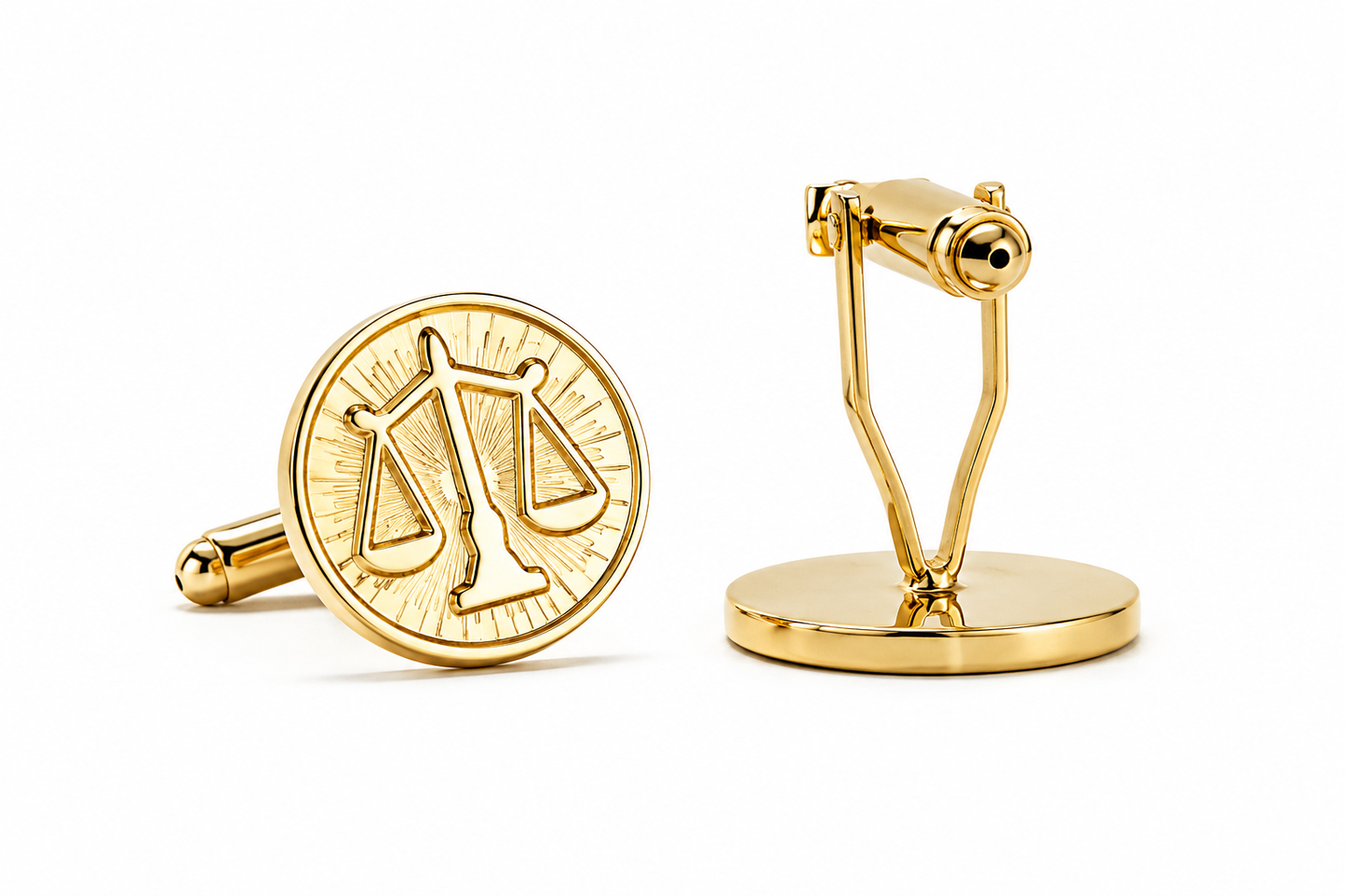 Gold Scales of Justice cufflinks for lawyers attorneys judges and legal professionals with polished gold finish