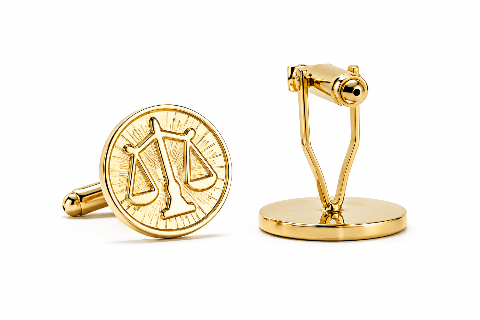 Gold Scales of Justice cufflinks for lawyers attorneys judges and legal professionals with polished gold finish