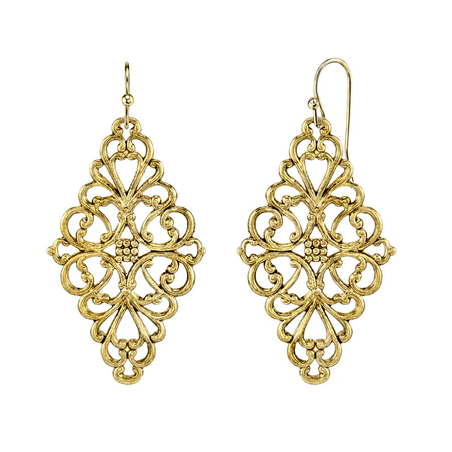 Women's Earrings Gold Finish Jewelry Filigree Diamond Drop Earrings