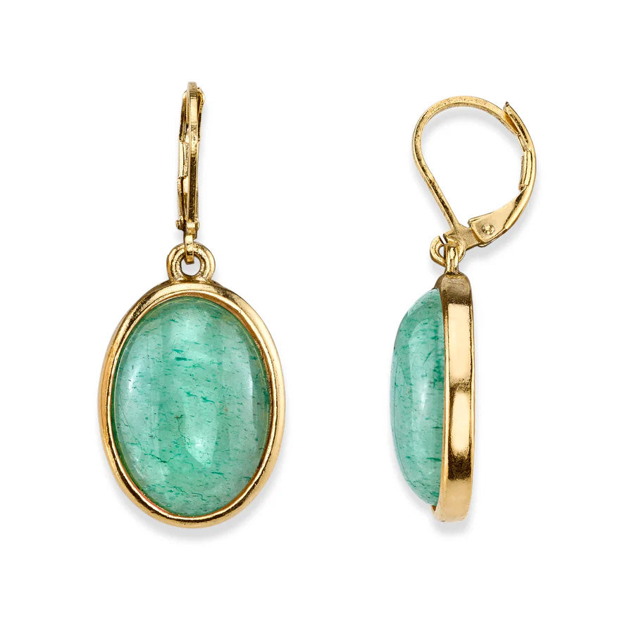 Women's Earrings Aventurine Jewelry Oval Gemstone Drop Earrings