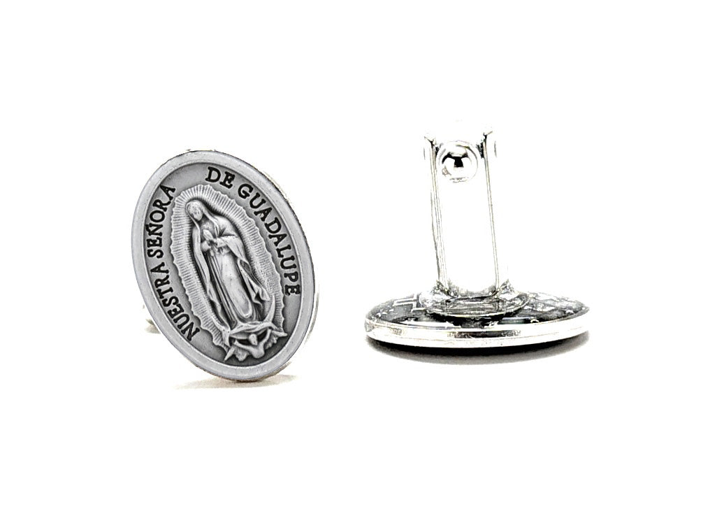 Italian made Our Lady of Guadalupe cufflinks silver-tone Catholic religious cuff links for men