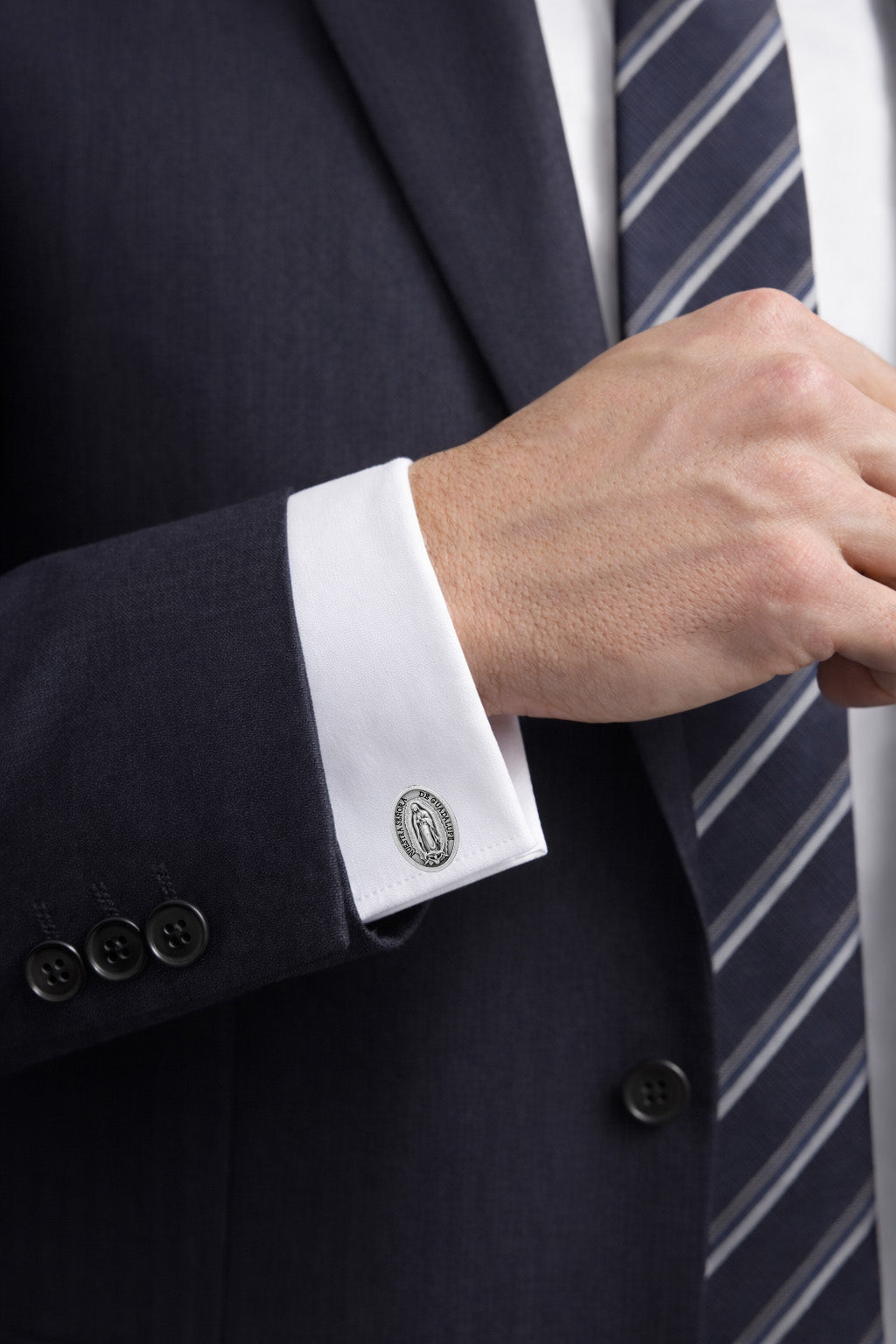 Italian made Our Lady of Guadalupe cufflinks silver-tone Catholic religious cuff links for men