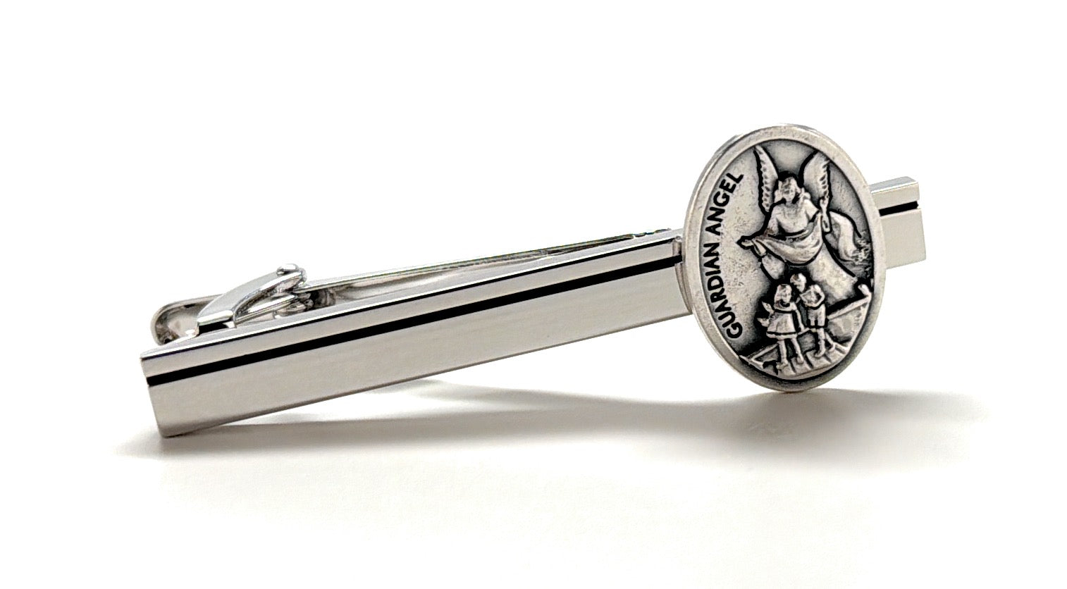 Guardian Angel silver tie clip for men made in Italy religious tie bar