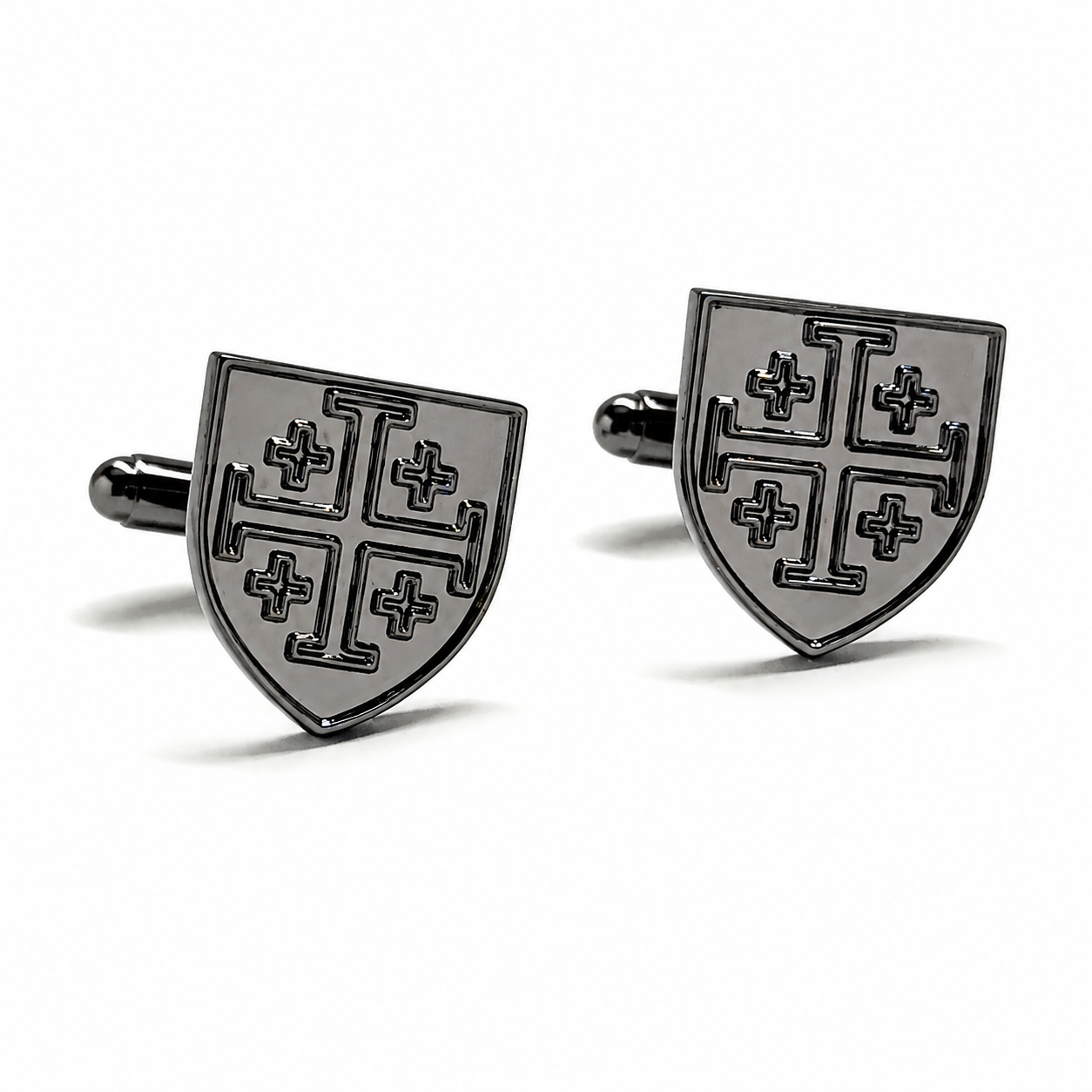 Gunmetal Jerusalem Cross shield cufflinks for men