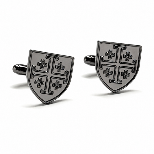 Gunmetal Jerusalem Cross shield cufflinks for men
