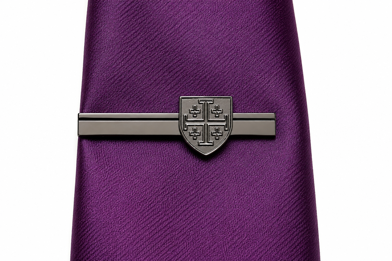 Gunmetal Jerusalem Cross shield tie clip for men Christian tie bar close up tie clip tie