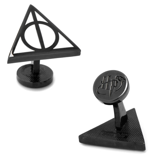 Black Deathly Hallows symbol cufflinks on a white background