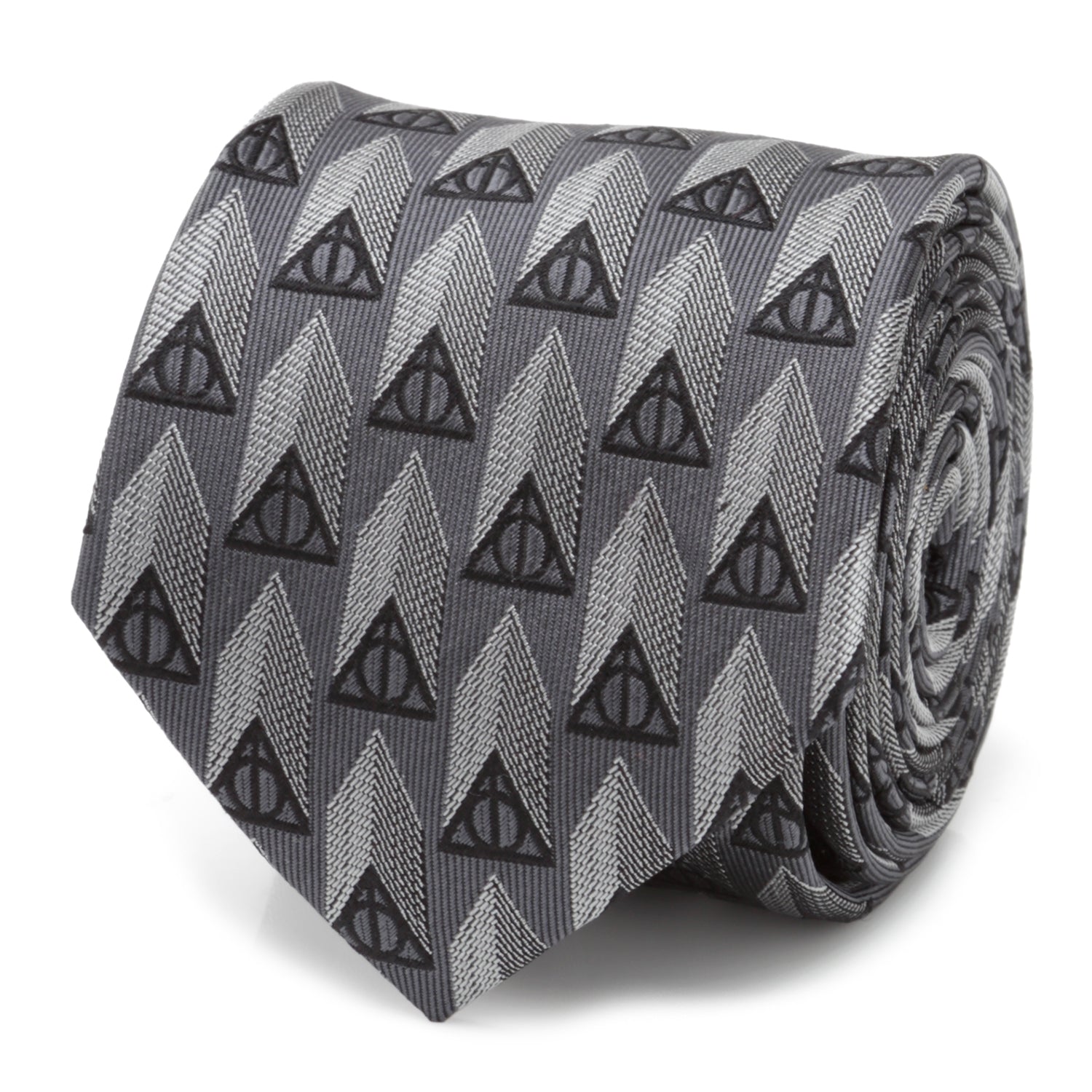 Gray tie with black triangle symbols on a white background