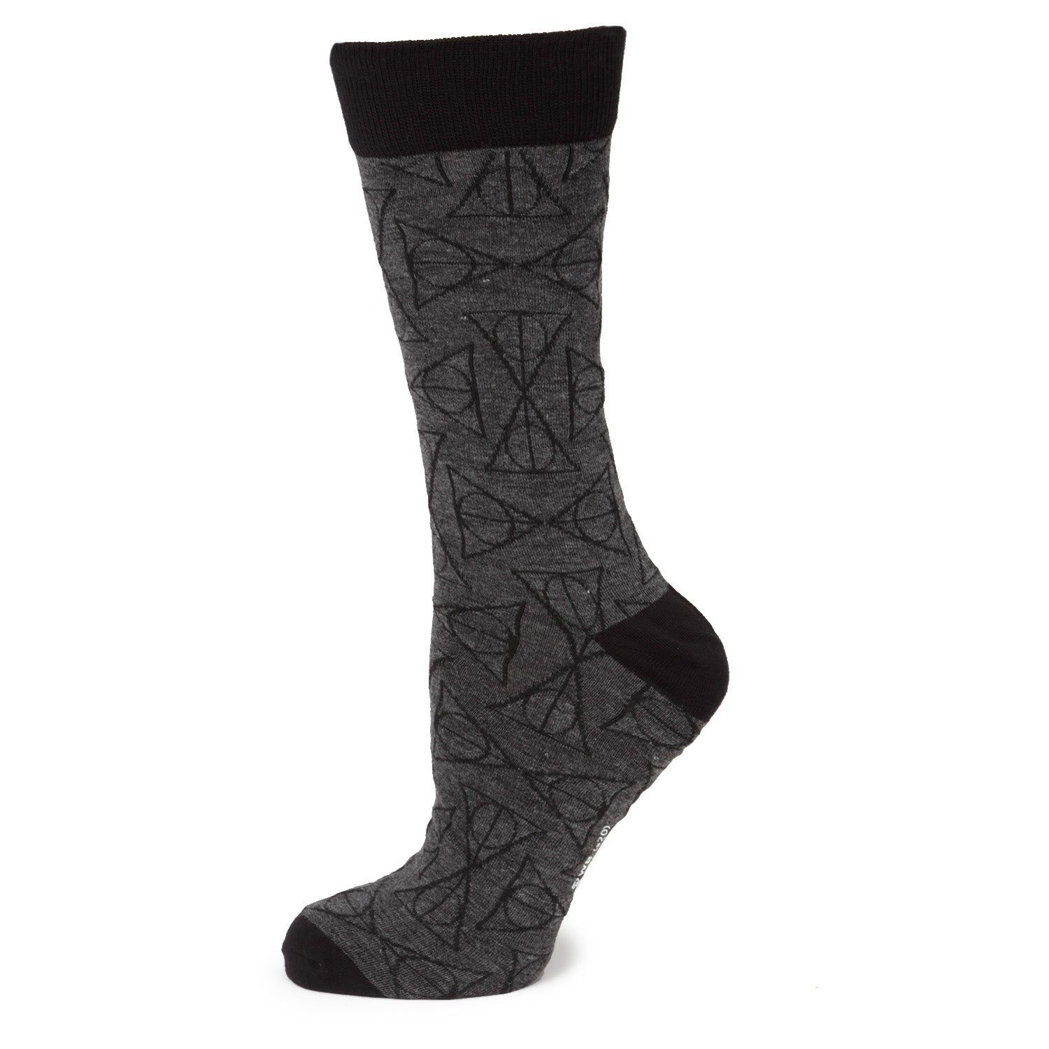 Gray sock with black pattern on a white background