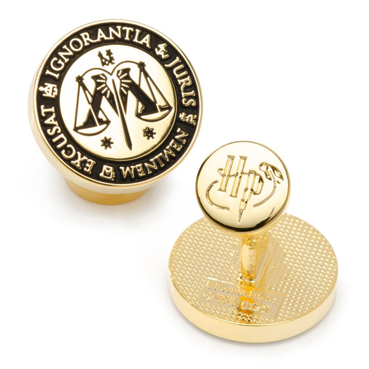 Gold cufflinks with a design on a white background Harry Potter Ministry of Magic Wizengamot Cufflinks