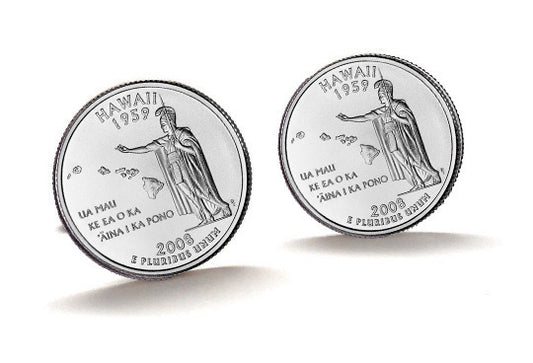 Hawaii State Quarter Coin Cufflinks Uncirculated U.S. Quarter 2008 Cuff Links Enamel Backing Cufflinks