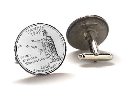 Hawaii State Quarter Coin Cufflinks Uncirculated U.S. Quarter 2008 Cuff Links Enamel Backing Cufflinks