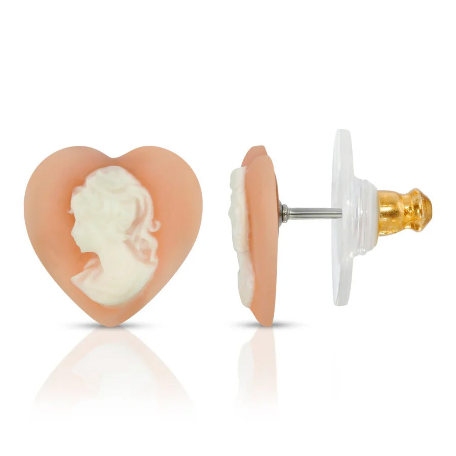 Women's Earrings Jewelry Pink Cameo Heart Post Stud Earrings