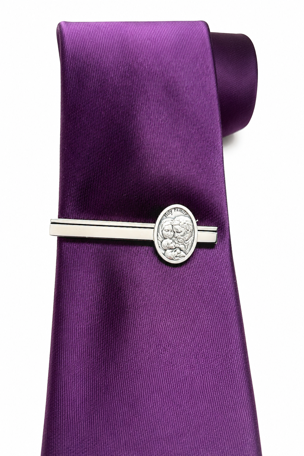 religious tie clip for men featuring Jesus Mary Joseph Catholic accessory silver tie bar