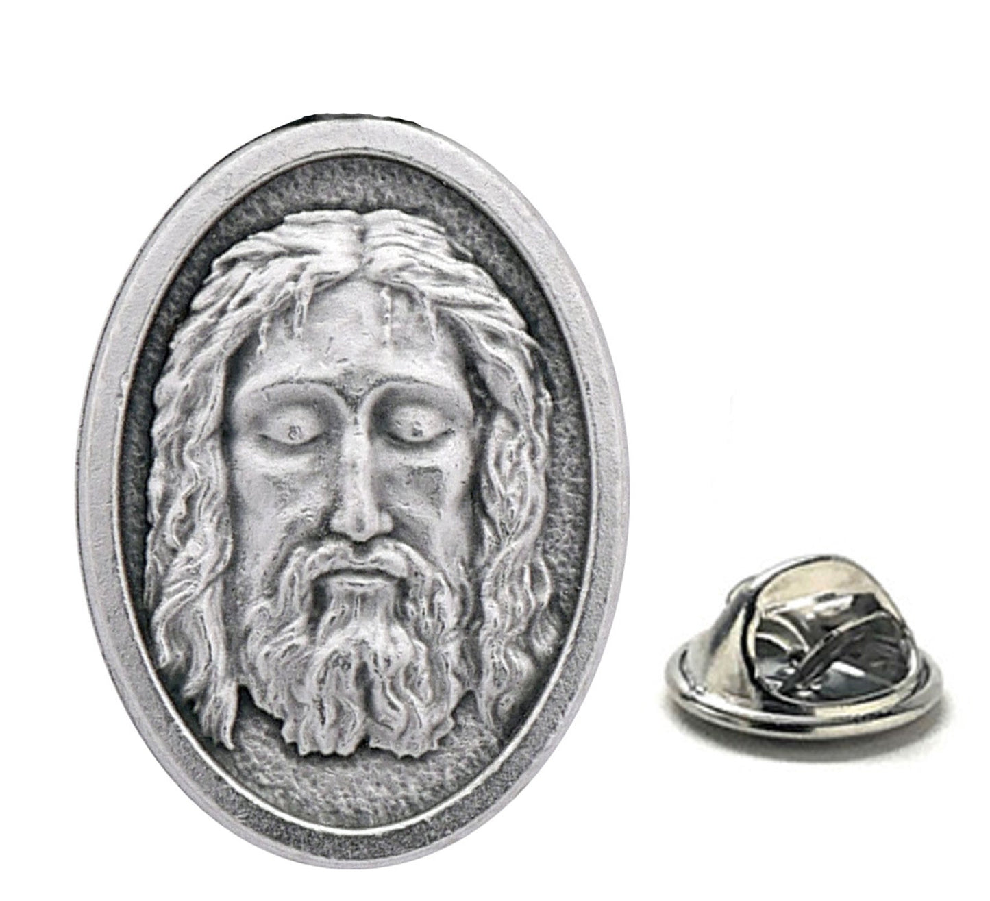 Holy Face of Jesus lapel pin made in Italy antique silver
