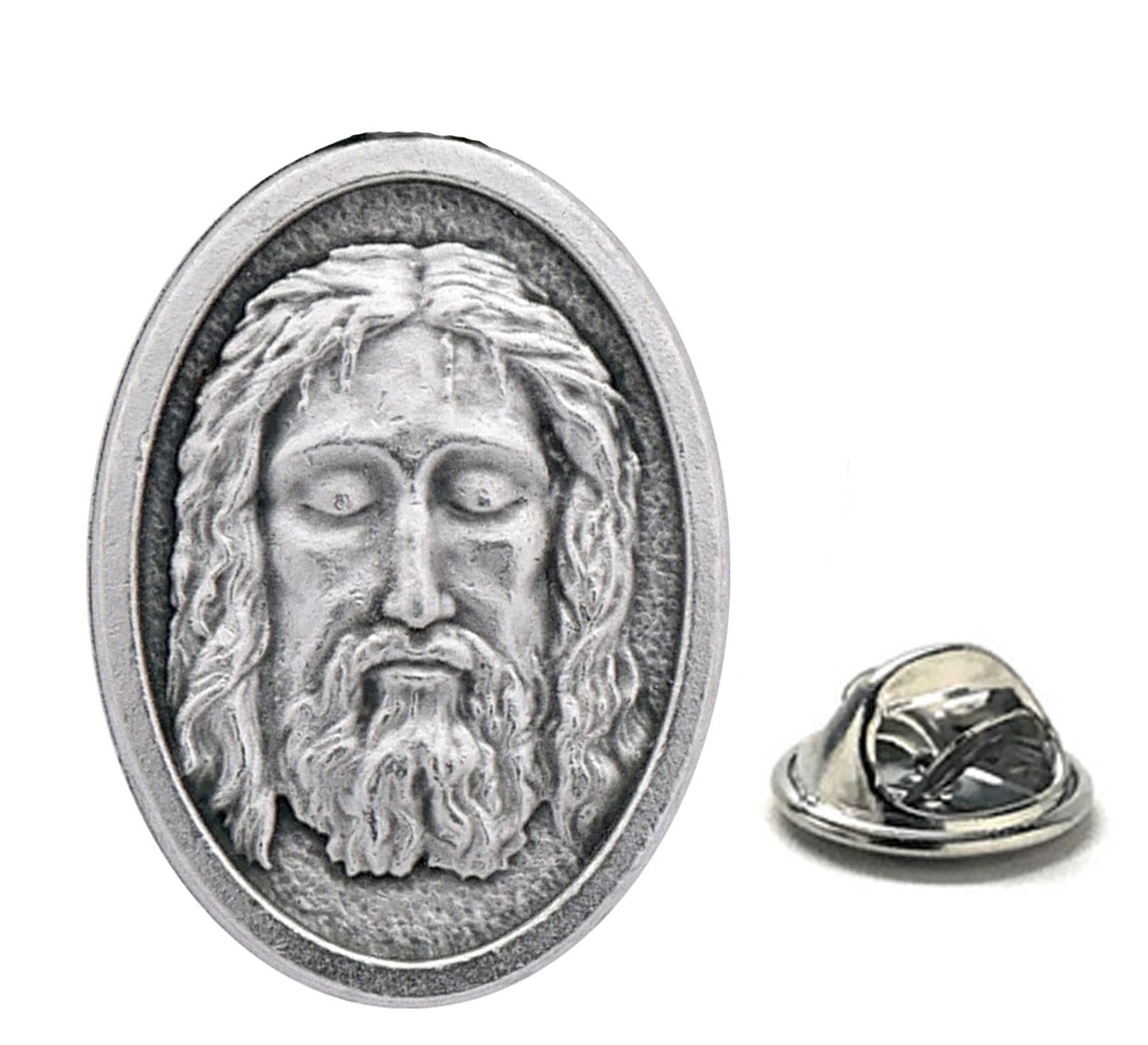 Holy Face of Jesus lapel pin made in Italy antique silver