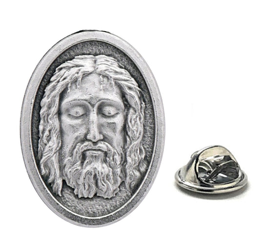 Holy Face of Jesus lapel pin made in Italy antique silver
