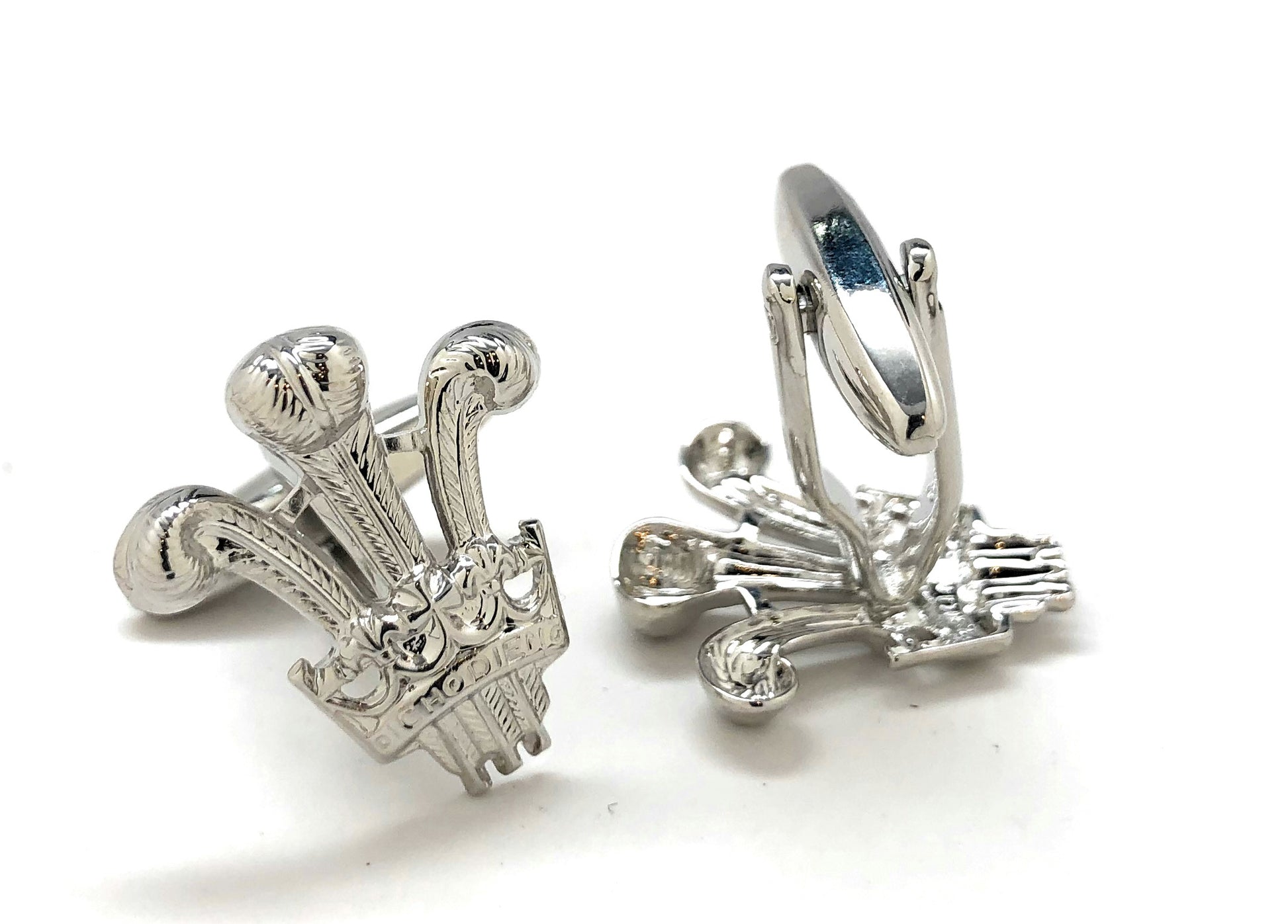 Silver Prince of Wales cufflinks featuring the classic three-feather royal emblem – luxury men’s accessories from JayPins