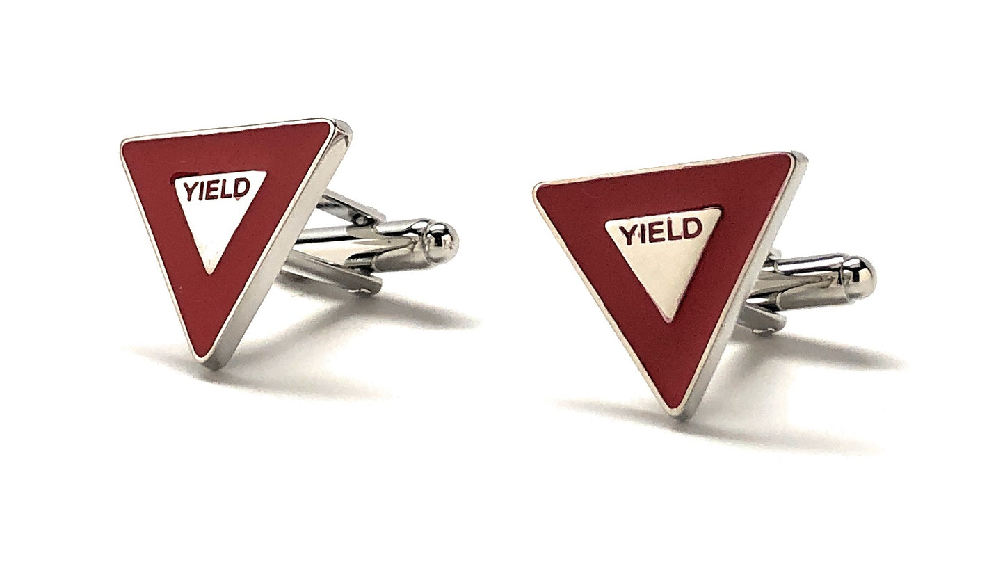 Yield Sign Cufflinks Yield Street Sign Red Enamel with Silver Highlights Cuff Links