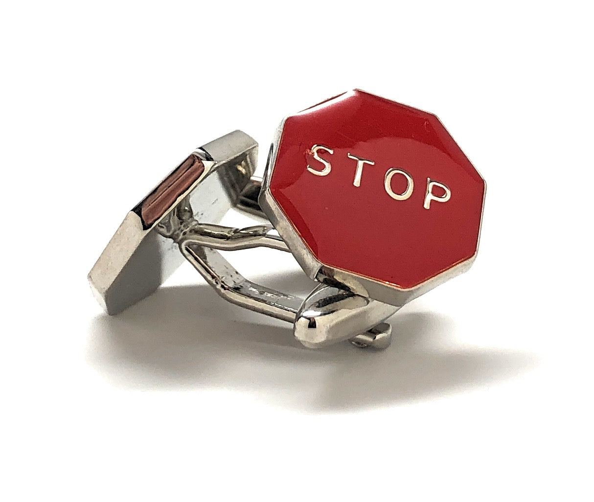 Stop Sign Cufflinks Stop Street Sign Red Enamel with Silver Highlights Cuff Links